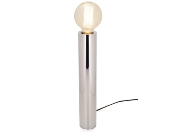 i Lamp in size large with dimmable LED filament bulb included silver skinny tall base with exposed bulb
