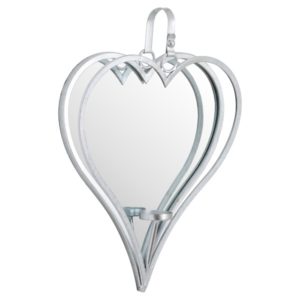 heart shaped wall hanging silver framed mirror with candleholder