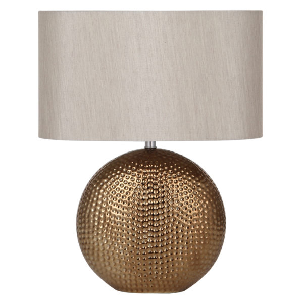 Ceramic Hammered Bronze Table Lamp with beige/cream lampshade