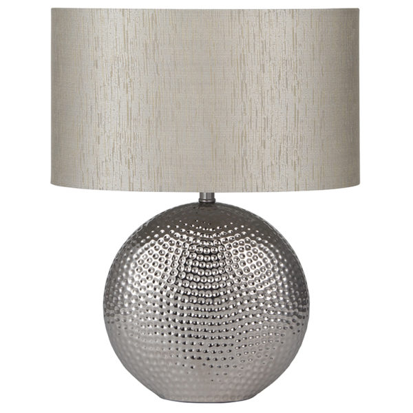 Ceramic Hammered Chrome Table Lamp with grey lamp shade