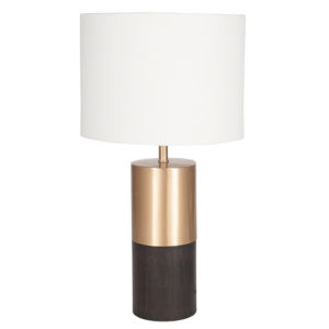 half wood half gold table lamp with cream/white lampshade