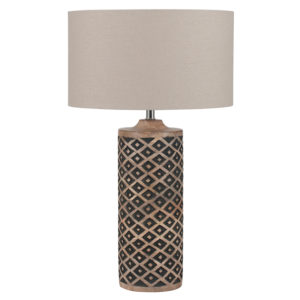 Wooden Diamond Table Lamp - Tall cream lampshade