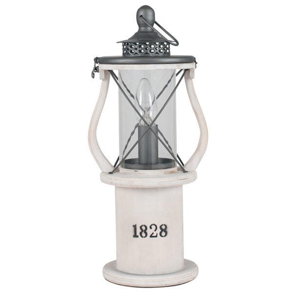 White Wood Lantern Table Lamp