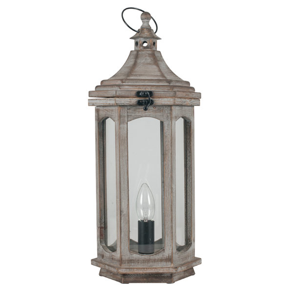 Grey Antique Wood Lantern Table Lamp