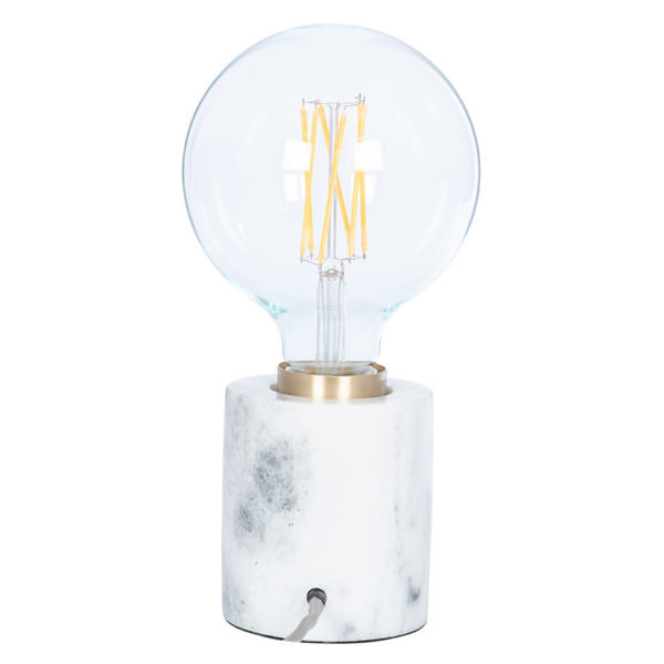 Marble base and brushed gold bulb holder to fit an Edison style bulb but the bulb is not included