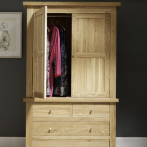 Double Wardrobe on 4 Drawers - Solid Oak - Lulworth