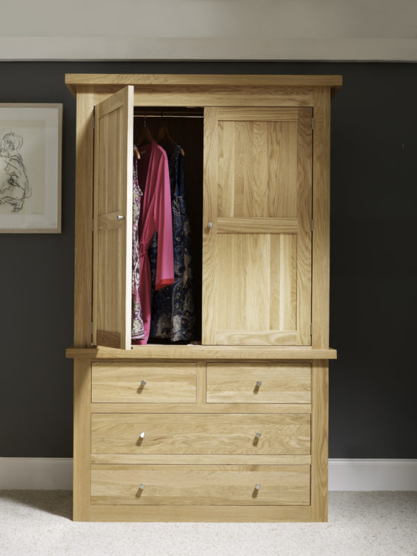 Double Wardrobe on 4 Drawers - Solid Oak - Lulworth