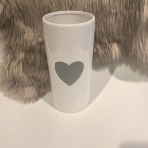 Tall White Ceramic Vase with grey heart motif