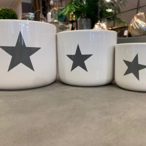 Set of 3 White Ceramic Plant Pots with Grey Star Motif