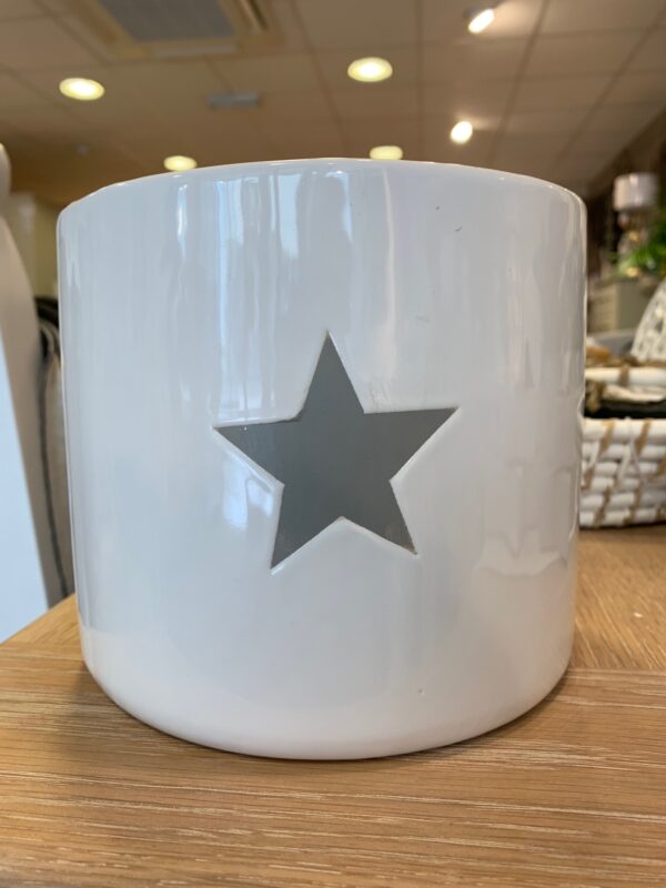Plant Pot in White with Grey Star