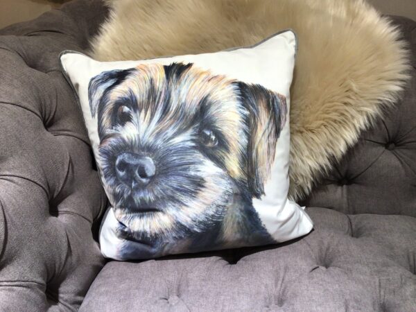 Border Terrier Dog Cushion with cream background