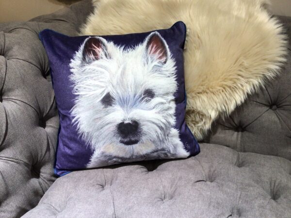 West Highland Terrier Print velvet cushion
