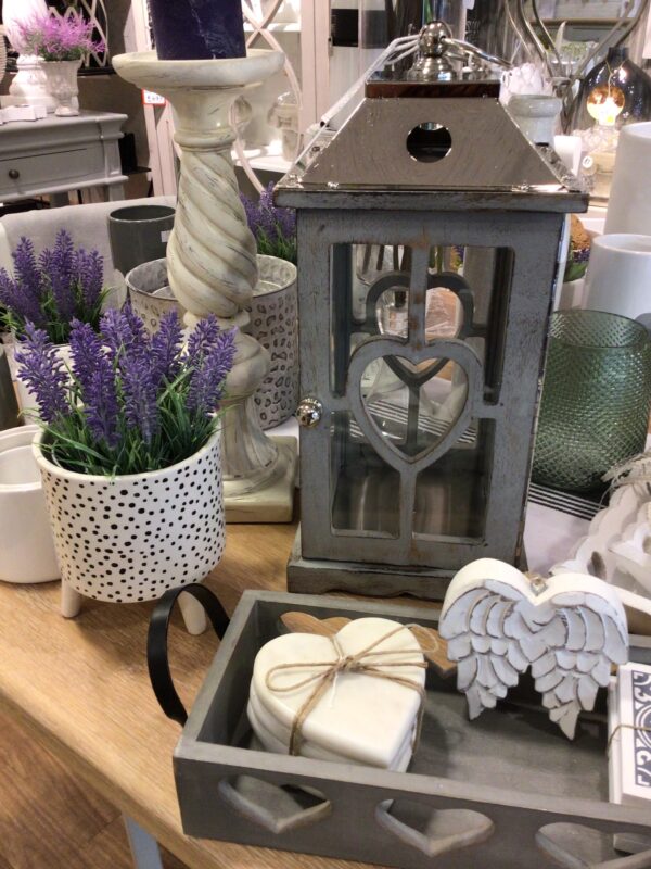 Grey Wooden and Metal Lantern with Heart detail