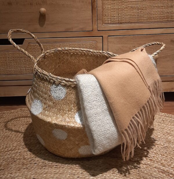 Folding Seagrass Basket with White Spots