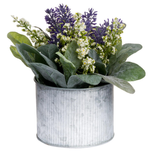 Faux lavender and Lily in a tin pot