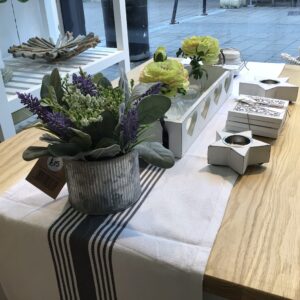 Woven Ticking Table Runner - White with black line detailing down the centre