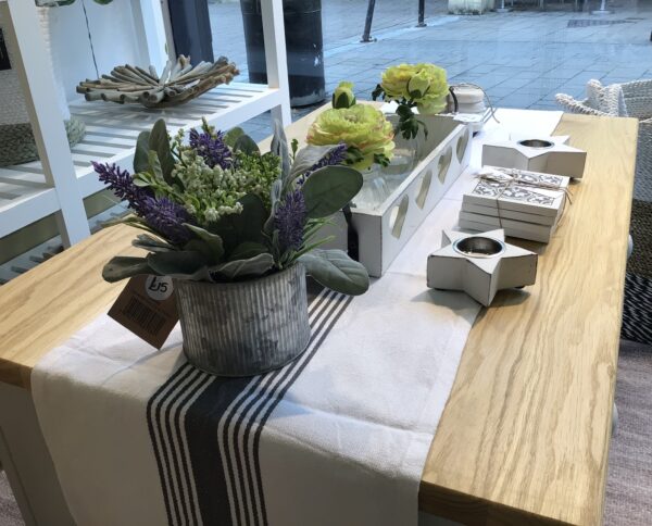Woven Ticking Table Runner - White with black line detailing down the centre
