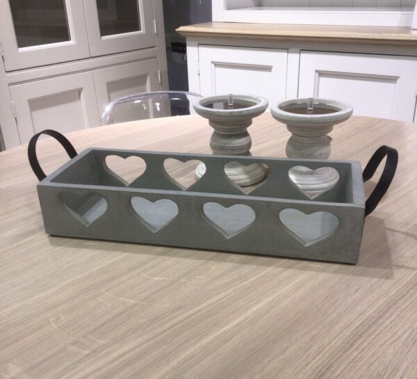 Three heart grey tray with handles