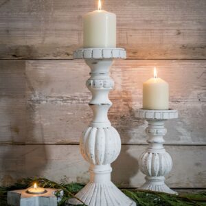 White Turned Wood Candlestick - Large and Small