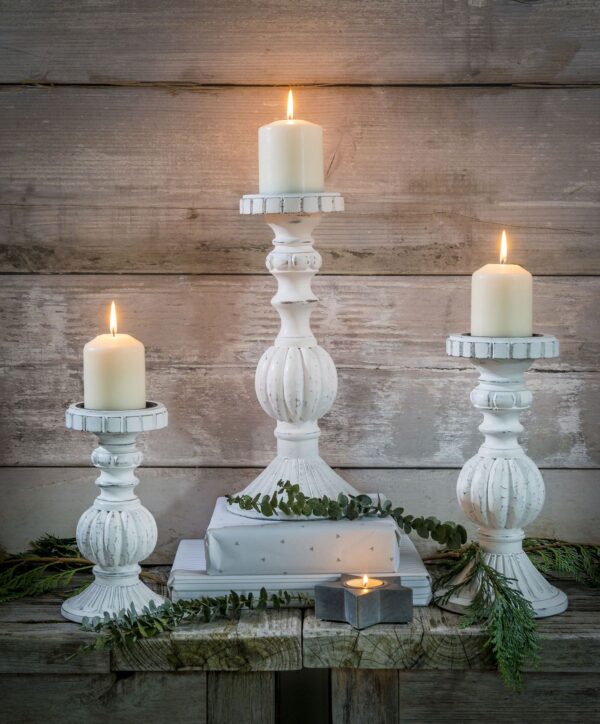 White Turned Wood Candlestick - Large, Medium and Small