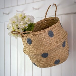 Folding Seagrass Basket with Grey Spots
