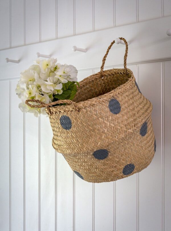 Folding Seagrass Basket with Grey Spots