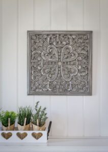 Hand Carved Decorative Grey Wooden Panel